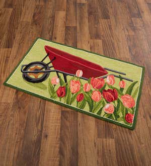 Indoor/Outdoor Tulip and Wheelbarrow Hooked Polypropylene Accent Rug
