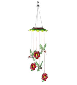 Color Changing Solar Mobile with Hummingbirds and Flowers