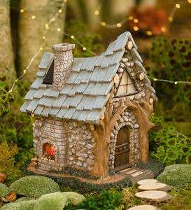 Miniature Fairy Garden Solar Fireside Cabin