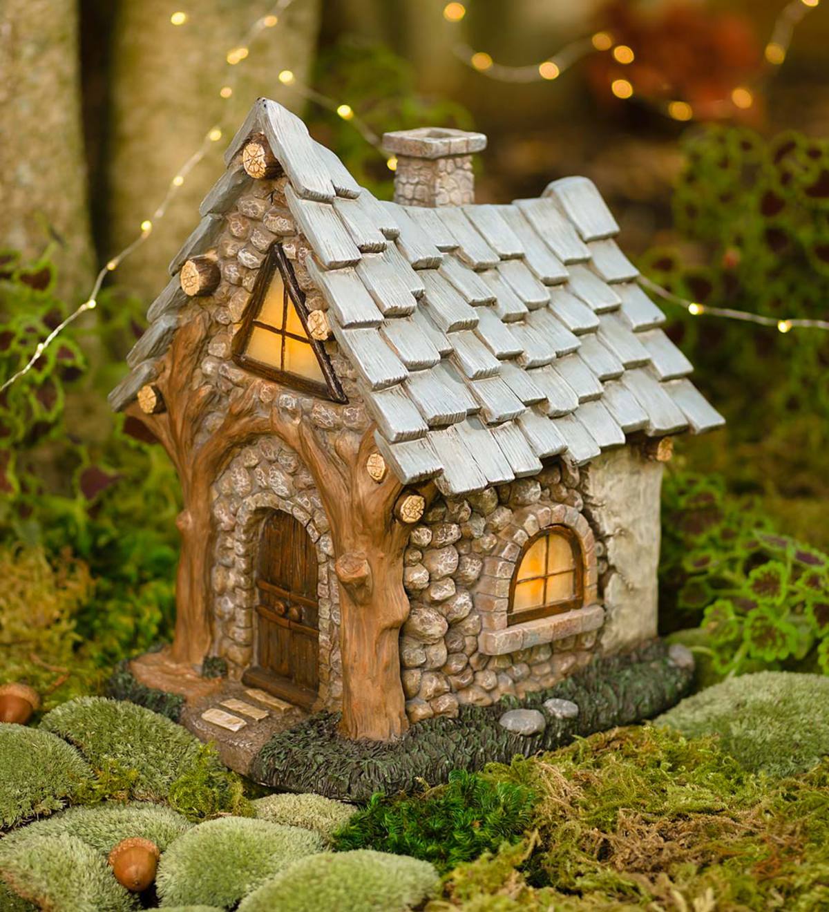 Miniature Fairy Garden Solar Fireside Cabin