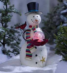 Indoor/Outdoor Snowman Sculpture with Color-Changing Glass Ball