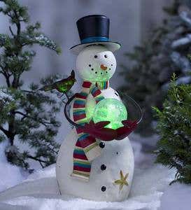 Indoor/Outdoor Snowman Sculpture with Color-Changing Glass Ball