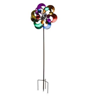 Oversized Multicolor Solar Lighted Gala Wind Spinner with Four Rotors