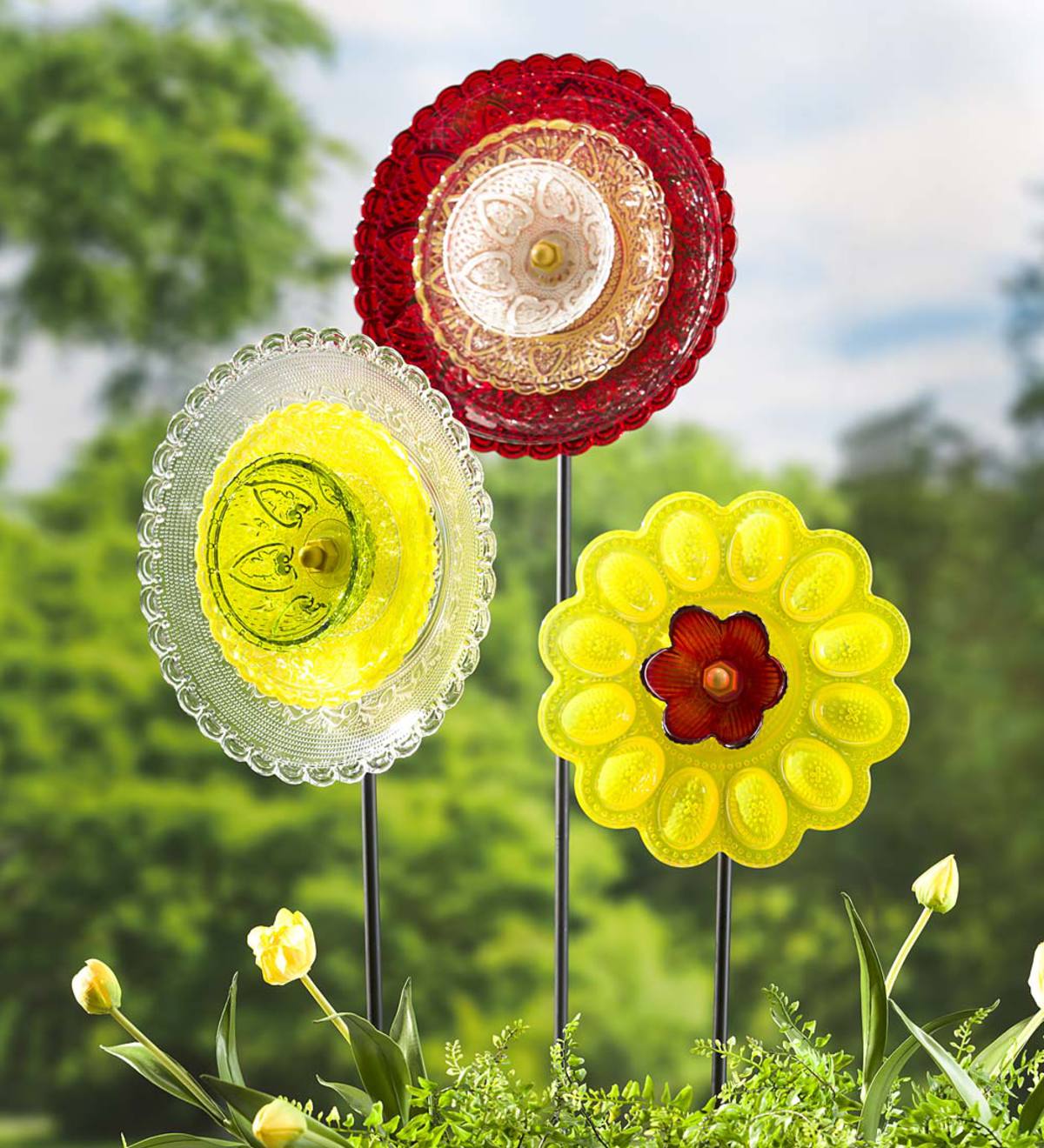 Vintage-Style Glass Plate Flower Stake