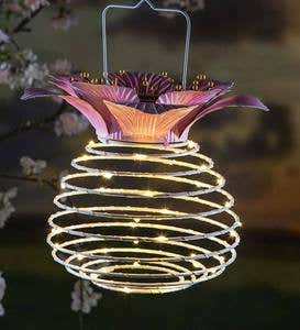 Hanging Spring-Coil Solar Lantern with Flower Top