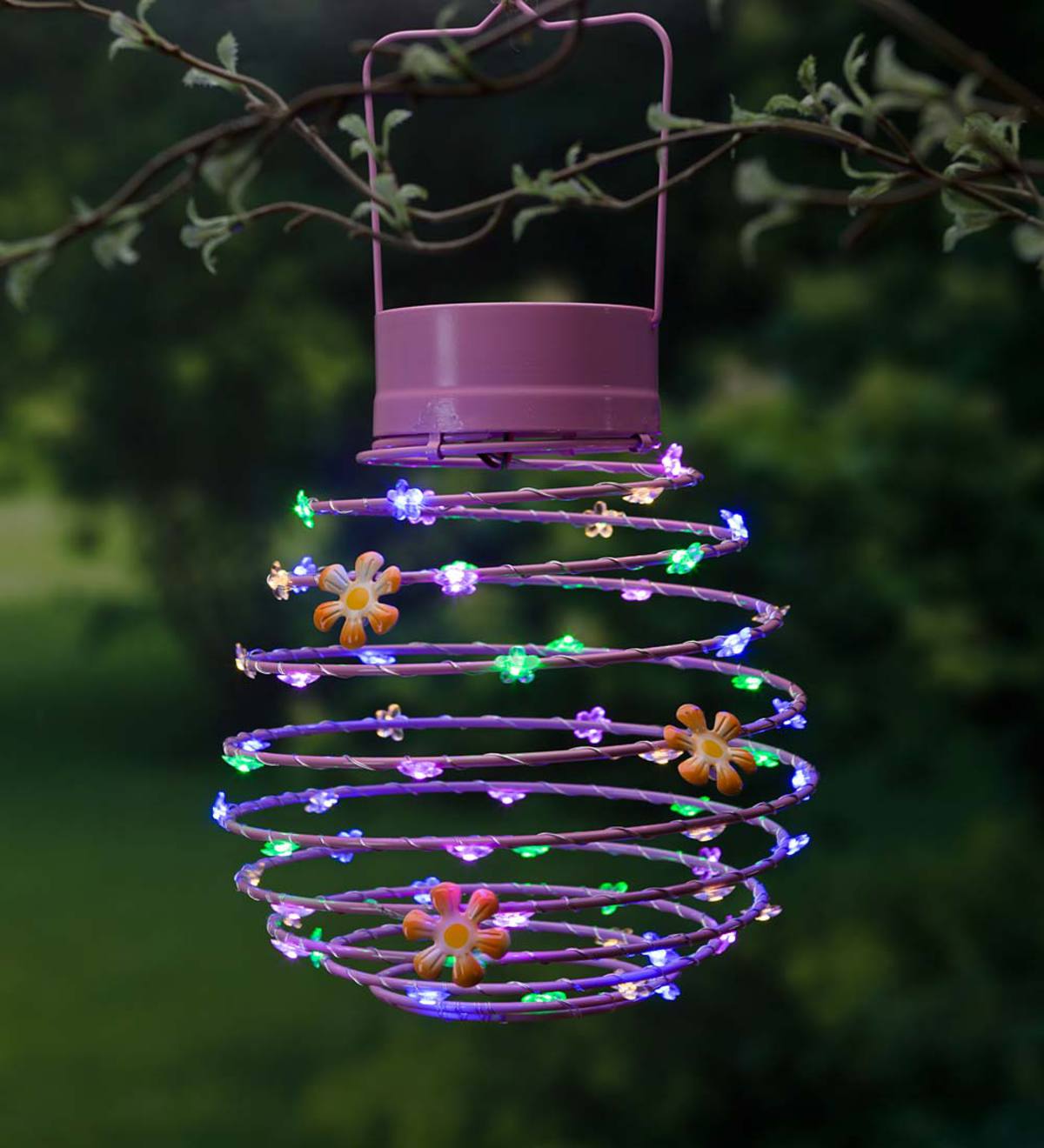 Hanging Spring-Coil Solar Lantern with Flower LEDs