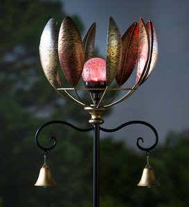 Copper Leaf Wind Spinner with Solar Ball and Bells
