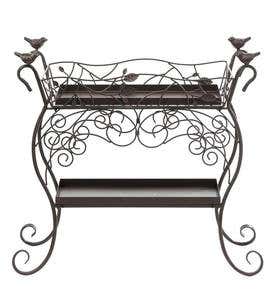 Plow & Hearth Two-Shelf Cast Iron Plant Stand with Birds