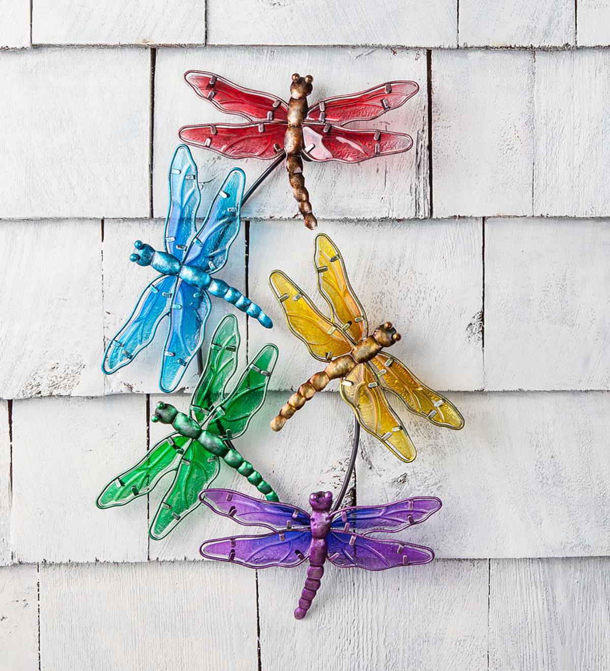 Watercolor Multi Dragonfly Glass Wall Art