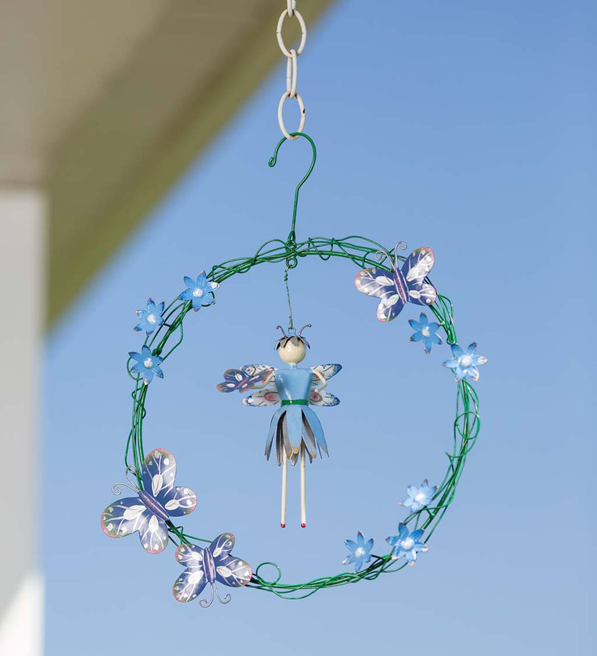 Pixie And Posies Hanging Metal Wreath - Green