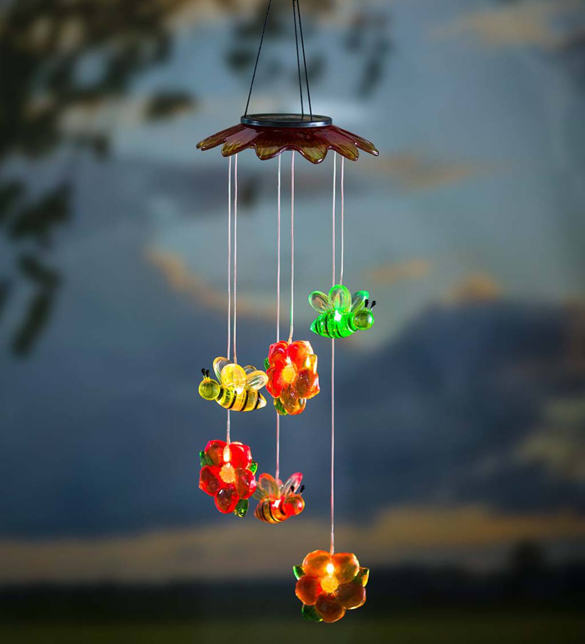 Color Changing Solar Mobile with Bees and Flowers