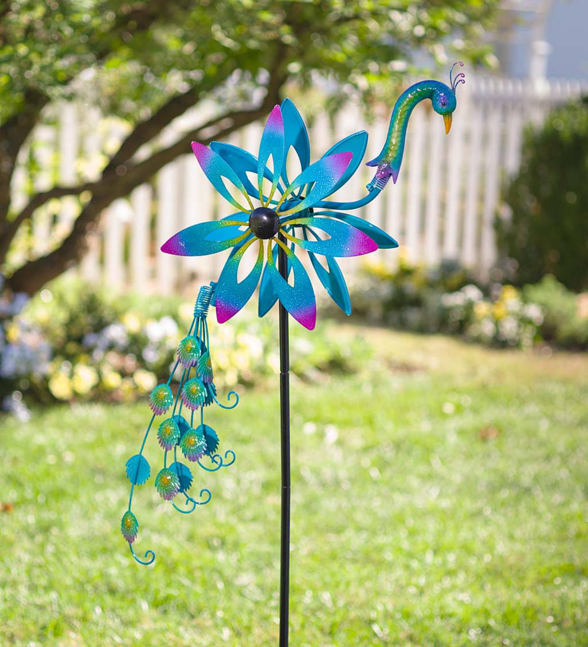 Peacock Wind Spinner with Bobble Accents