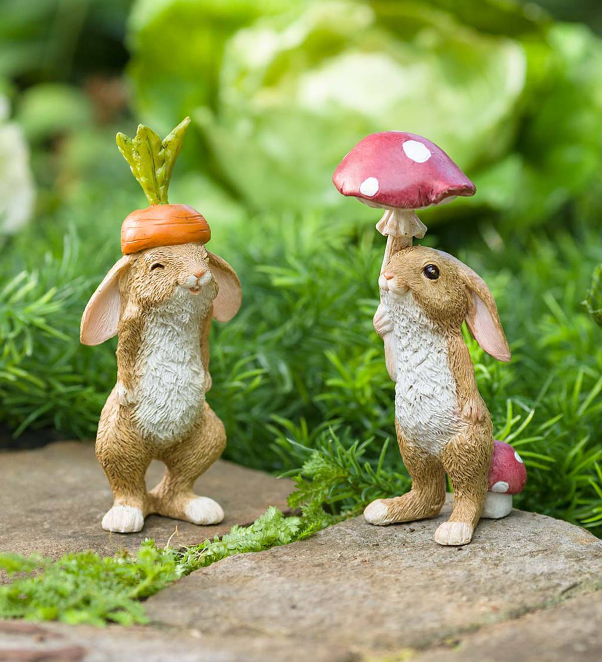 Veggie Rabbit Garden Figures, Set of 2