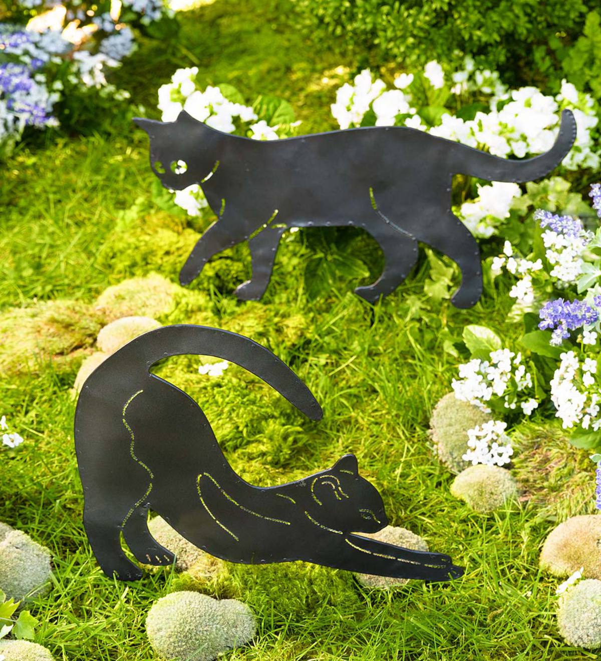 Metal Cat Silhouettes Garden Decor, Set of 2