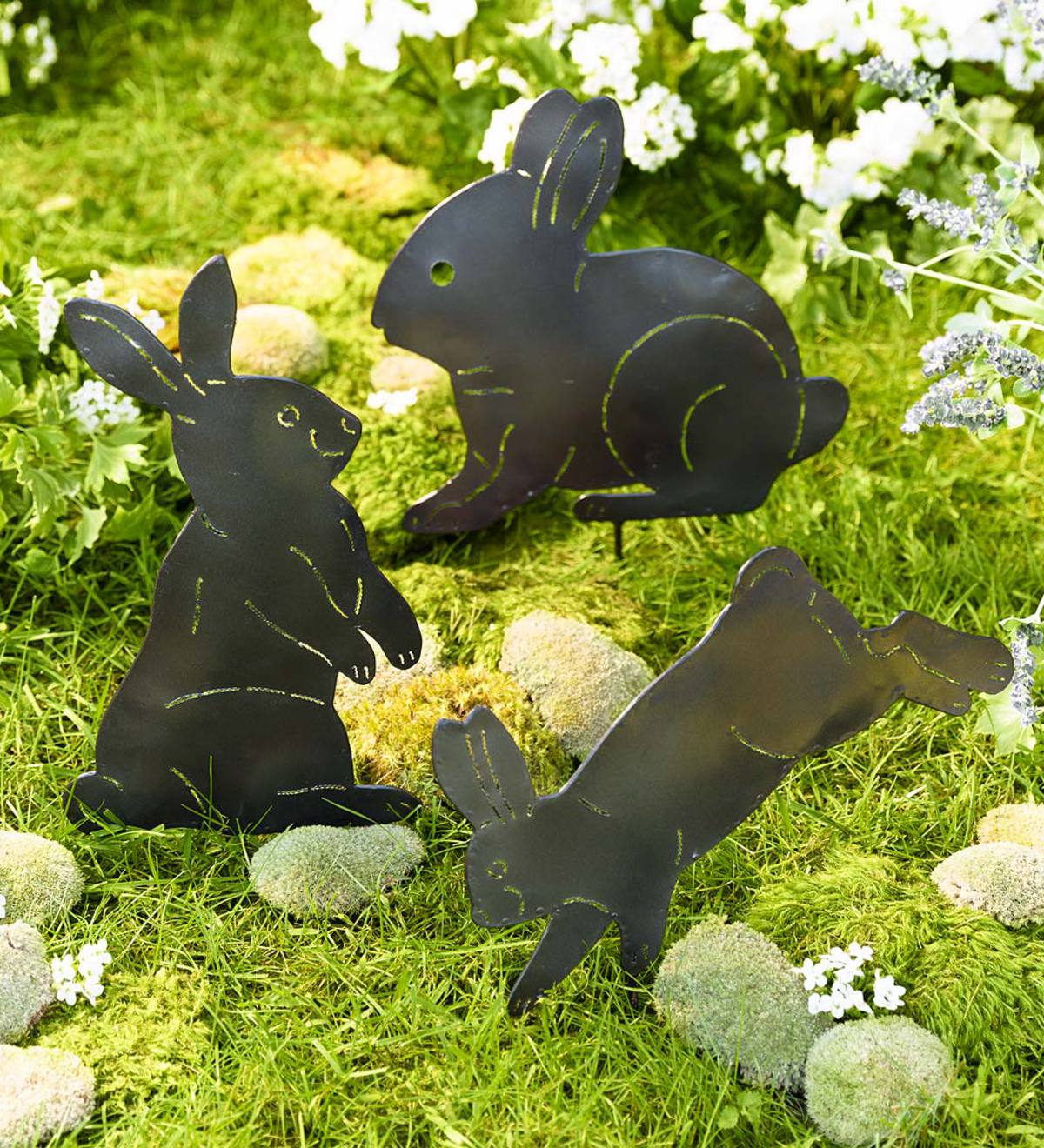 Metal Bunny Silhouettes Garden Decor, Set of 3