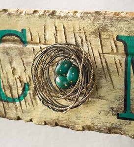 Wood Welcome Sign with Bird Accents