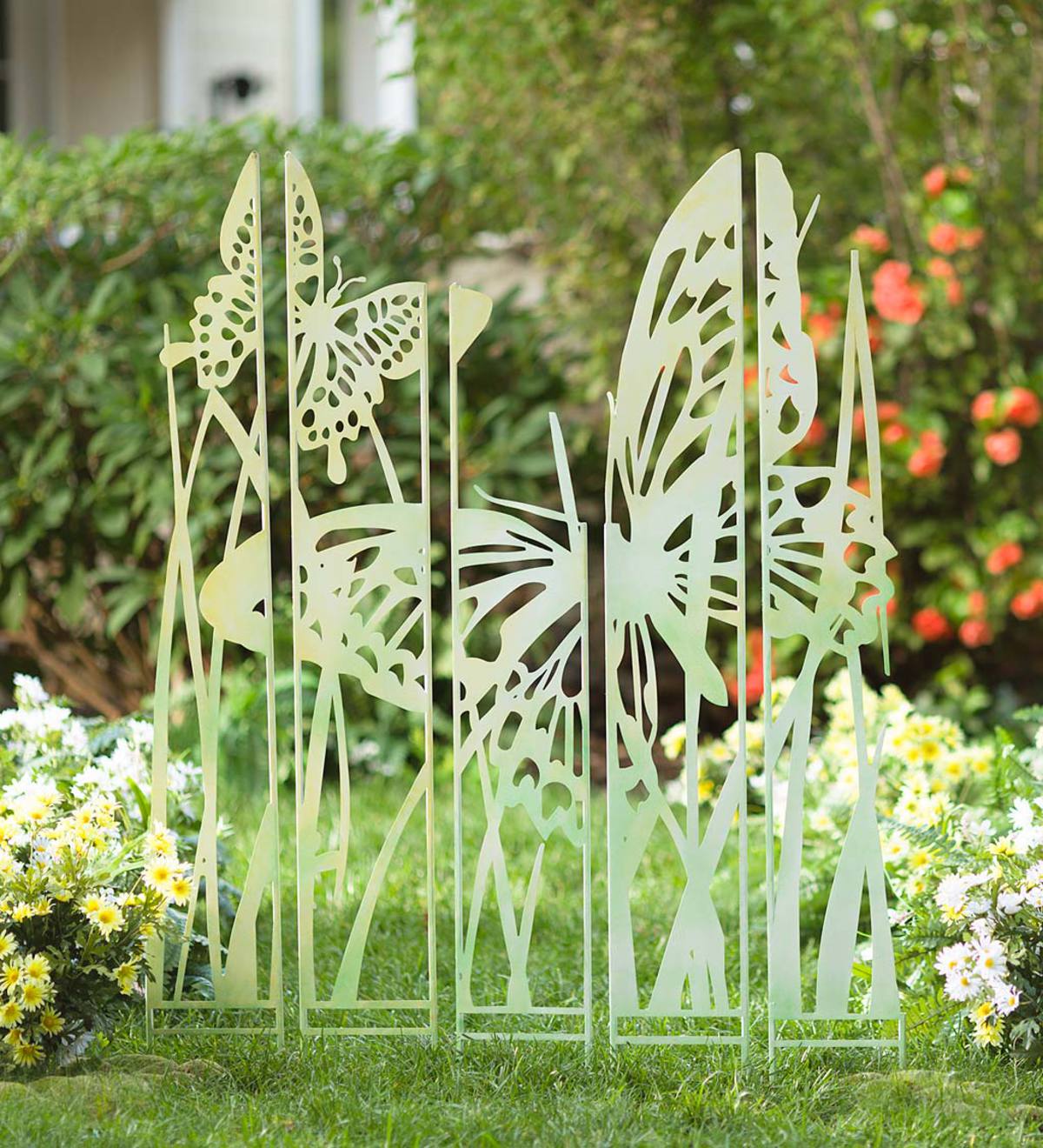 Butterfly Garden Screen Metal Panel Stakes, Set of 5