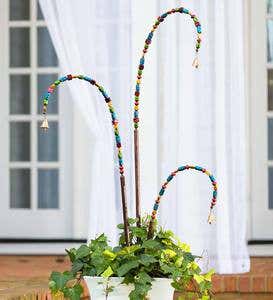 Beaded Garden Stake with Bell, Set of 3