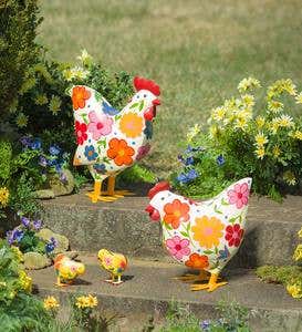 Folk Art Painted Metal Hen