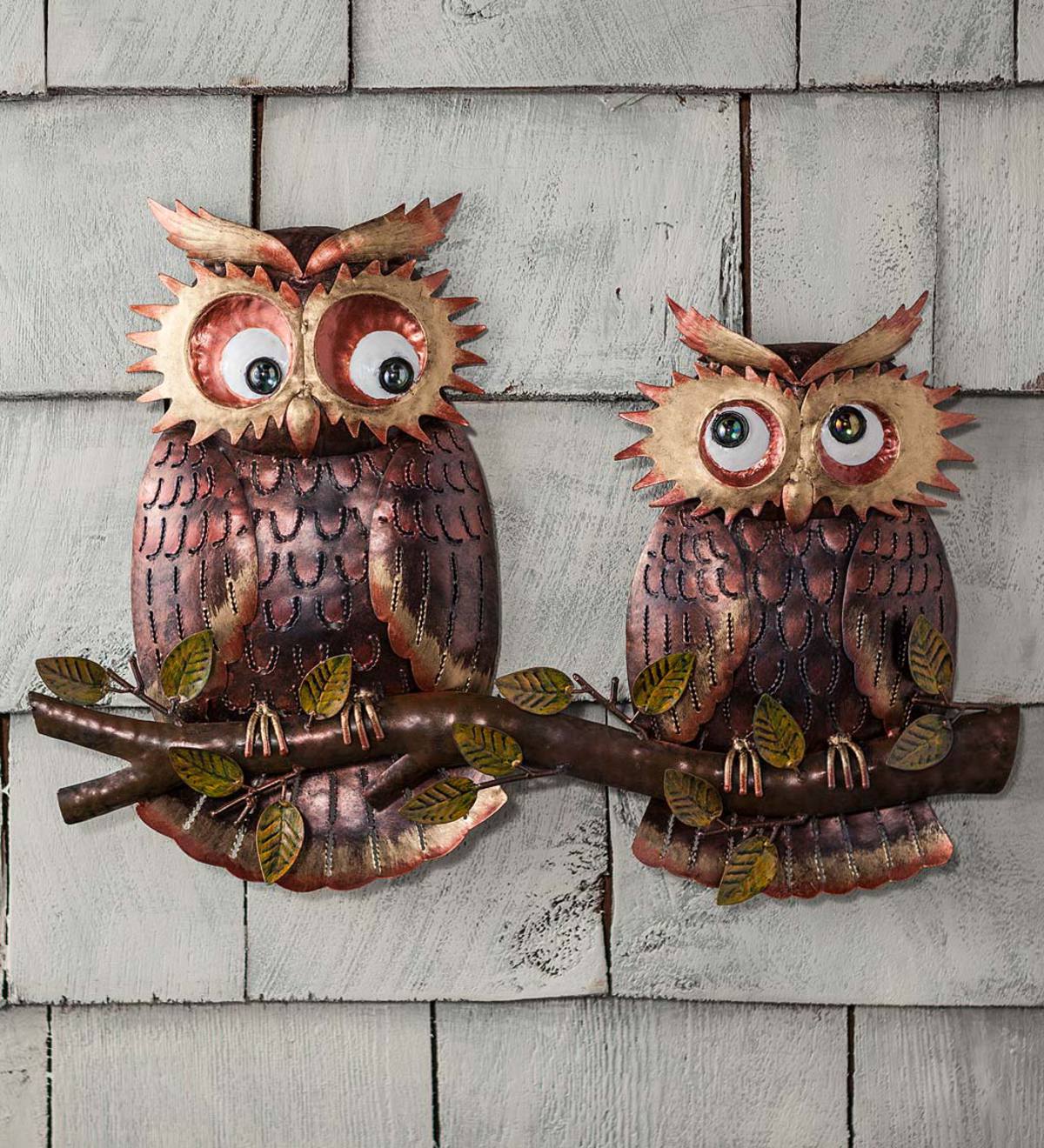 Owls on Branch Metal Wall Art