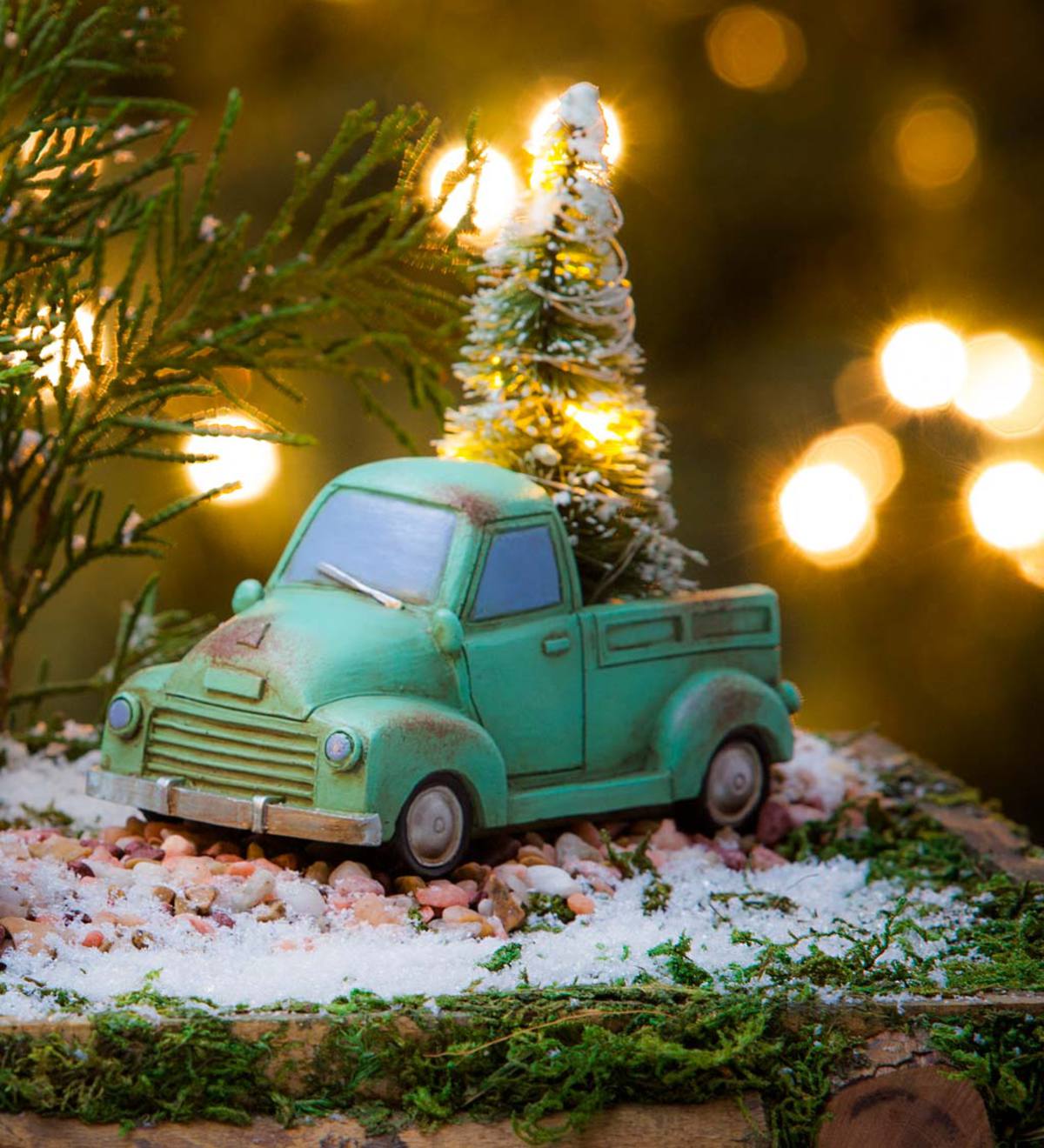 Mini Holiday Teal Truck with Lighted Tree