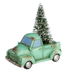 Mini Holiday Teal Truck with Lighted Tree