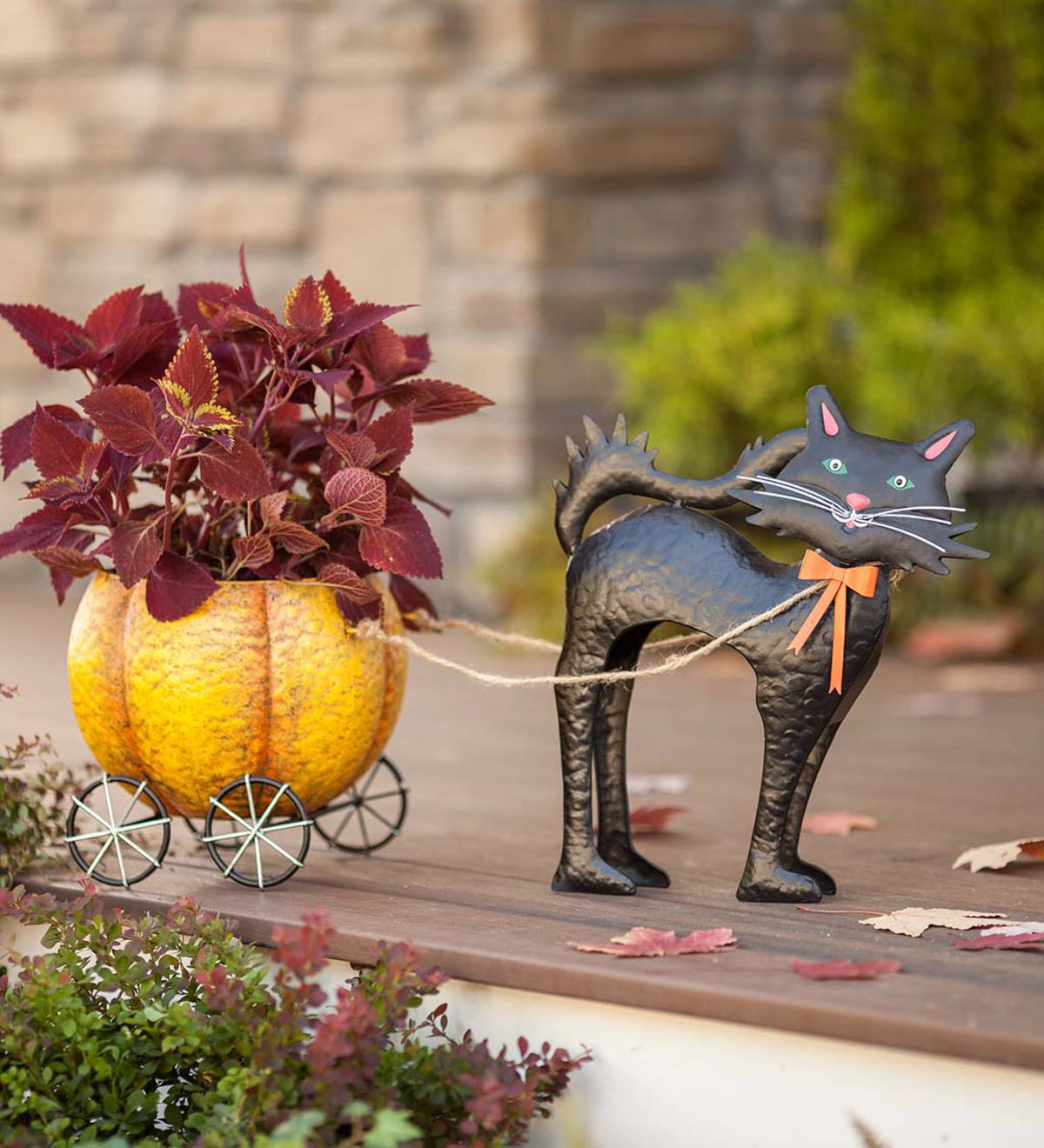 Black Cat And Pumpkin Planter