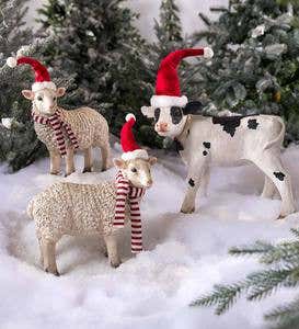 Mini Holiday Sheep Garden Accents, Set of 2