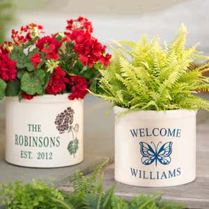 Personalized Stoneware Welcome Crock with Butterfly