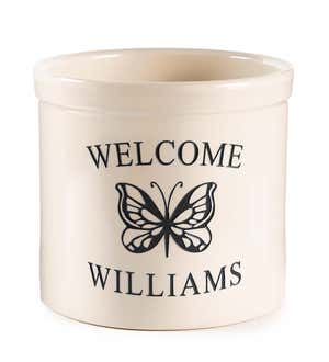 Personalized Stoneware Welcome Crock with Butterfly