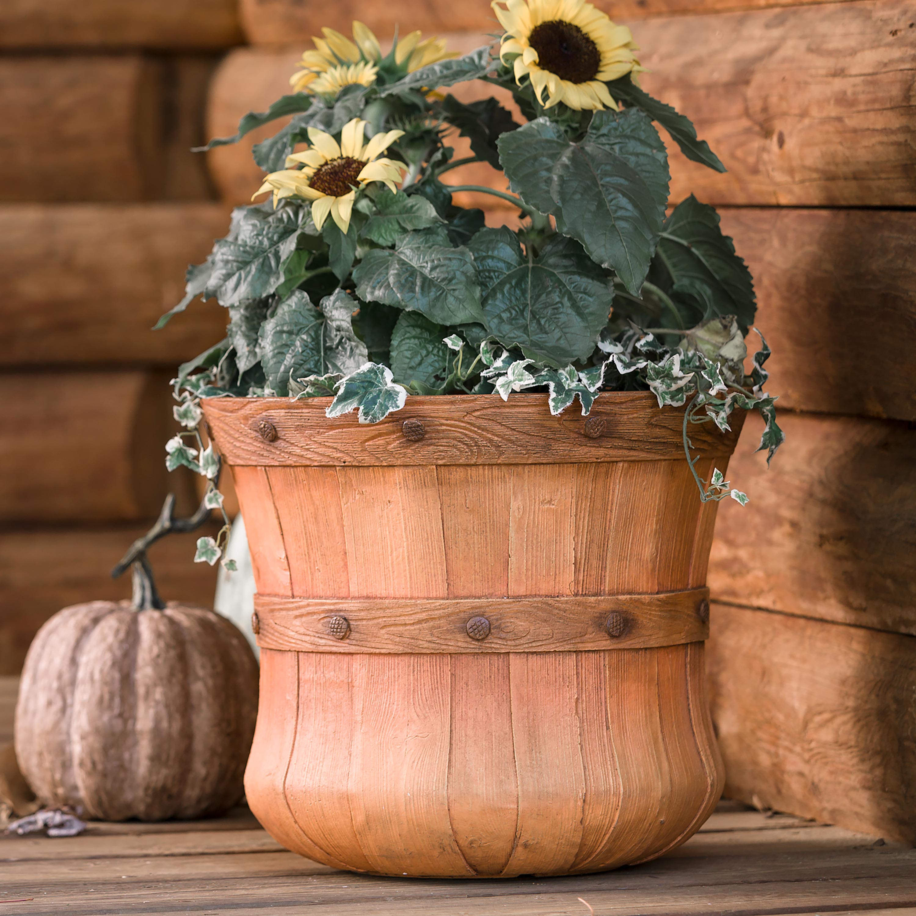 Small Faux Wood Bushel Basket Planter