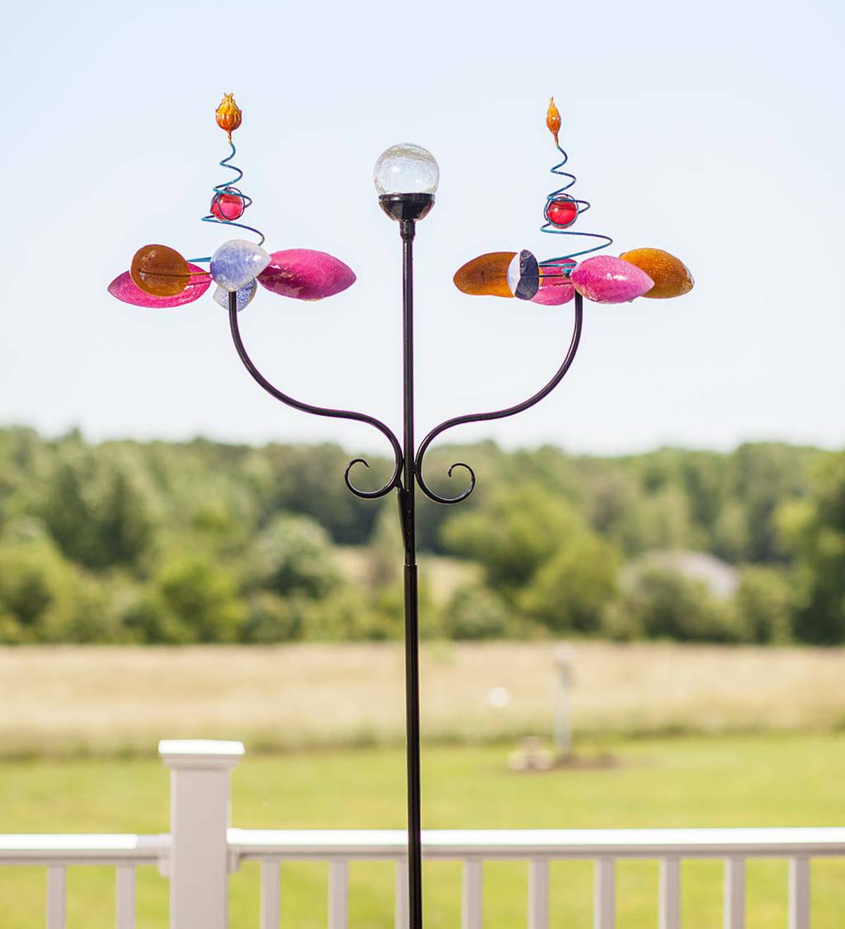 Double Flower Spring Spinner with Color-Changing Solar Ball
