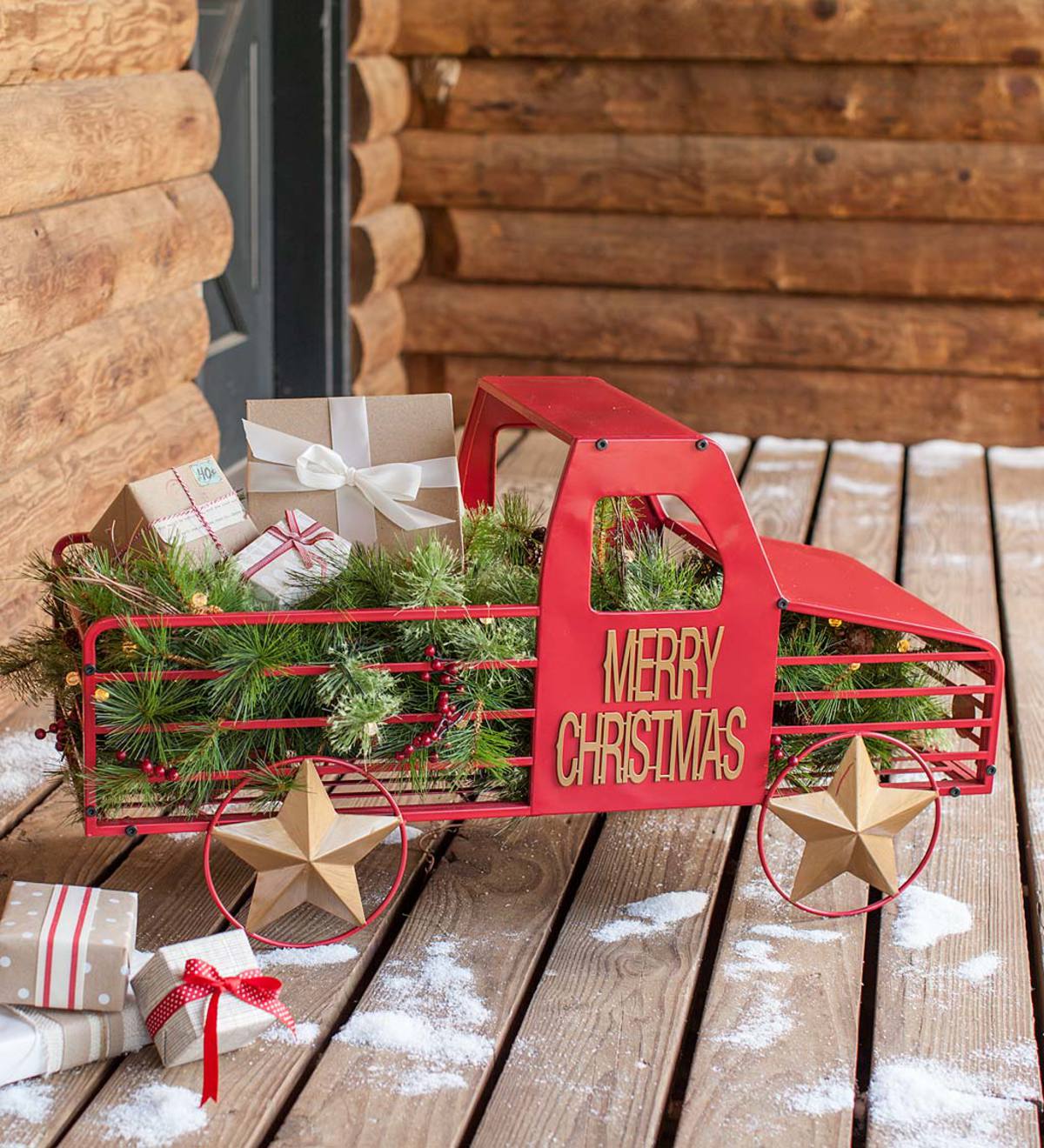 Oversized Red Metal Truck with Removable Merry Christmas Magnets