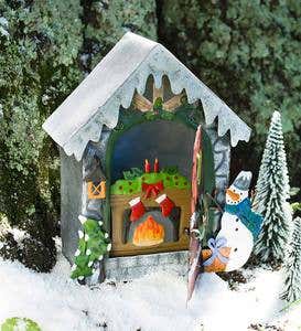 Miniature Fairy Garden Holiday Fireside Door with LED Light