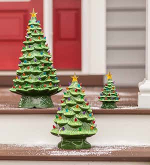 7" Indoor/Outdoor Battery-Operated Lighted Ceramic Christmas Tree