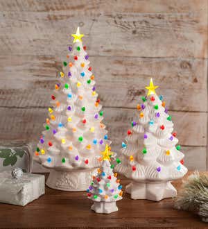 Indoor/Outdoor Battery-Operated Lighted Ceramic Christmas Tree