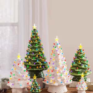 Indoor/Outdoor Battery-Operated Lighted Ceramic Christmas Tree