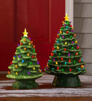 7" Indoor/Outdoor Battery-Operated Lighted Ceramic Christmas Tree