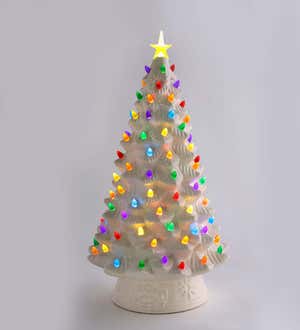 20" Indoor/Outdoor Battery-Operated Lighted Ceramic Christmas Tree