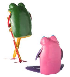 Recycled Metal Baby Frog Garden Art Statues, Set of 2