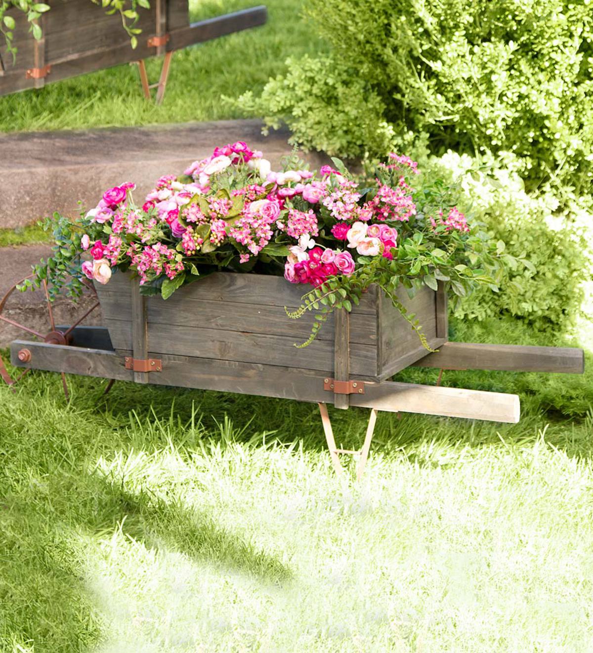 Extra Large Decorative Wood Wheelbarrow Planter