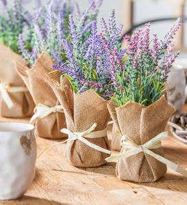 Faux Lavender Bunches in in Burlap Pots, Set of 2