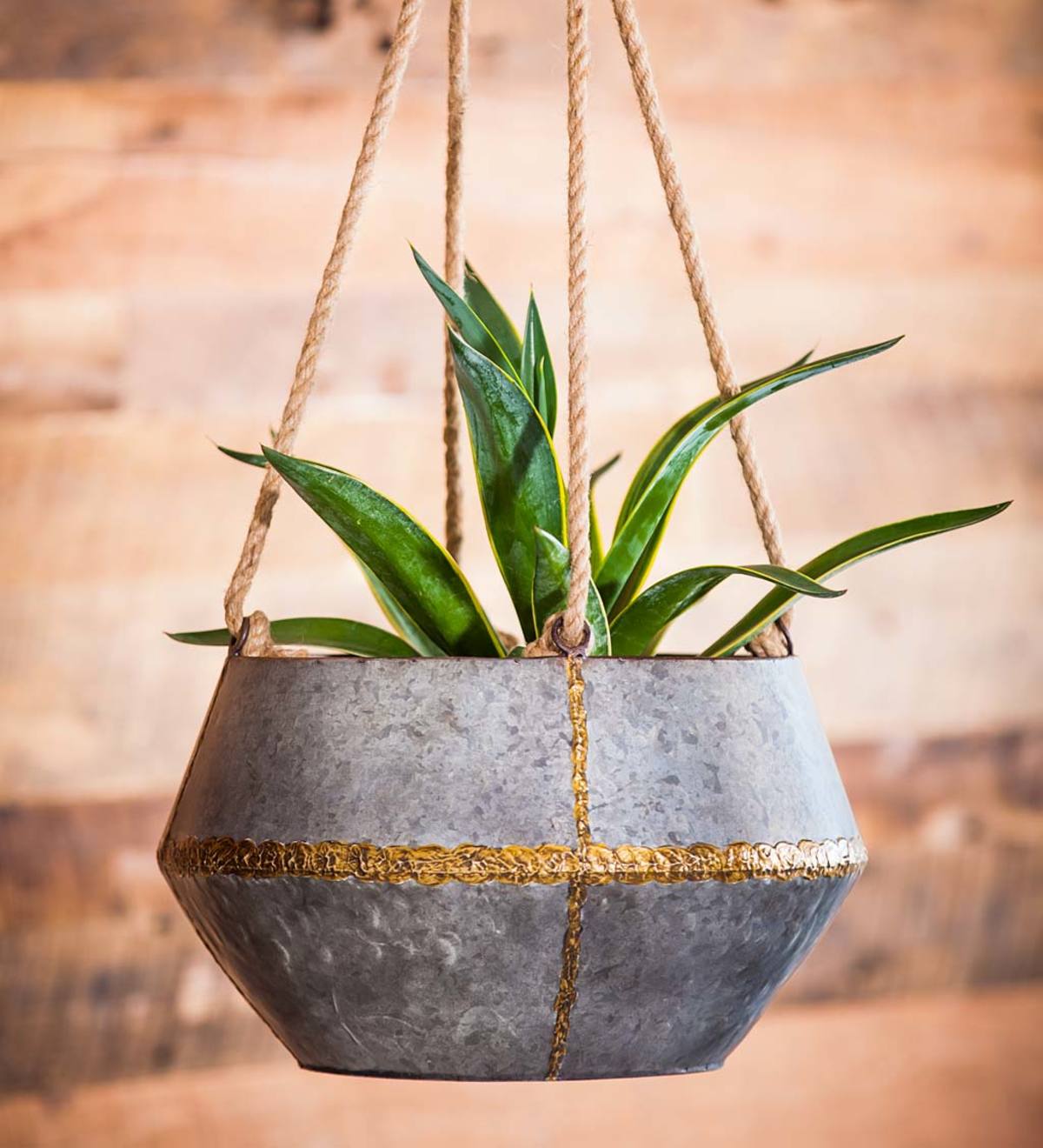 Galvanized Hanging Planter with Rope