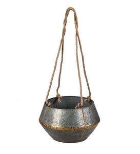 Galvanized Hanging Planter with Rope