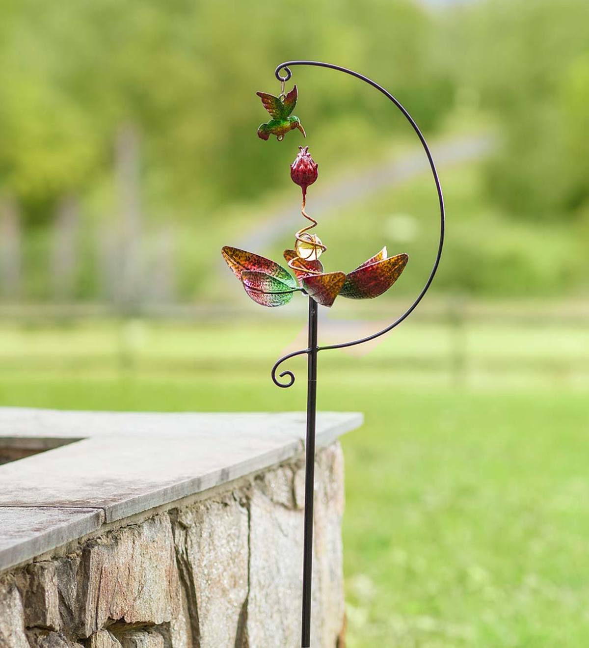 Metal Hummingbird Wind Spinner Garden Stake