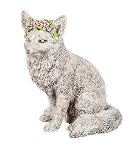 Floral Crown Fox Polystone Garden Statue