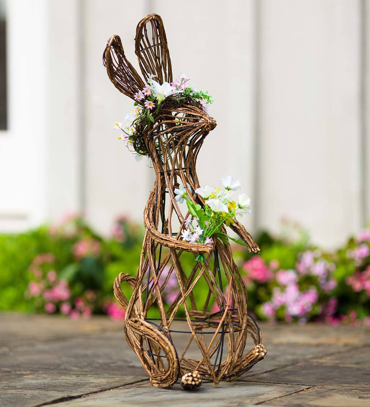Rattan Garden Bunny Statue, Princess with Floral Crown