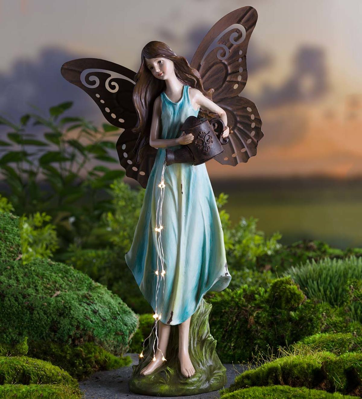 Solar Fairy Garden Statue with Lighted Watering Can