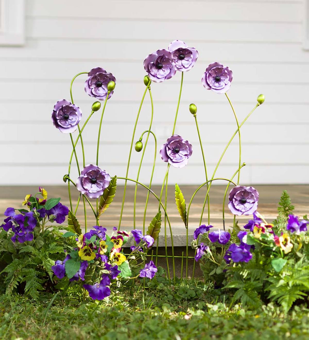 Purple Flower Decorative Garden Fence Panel Painted Metal Accent