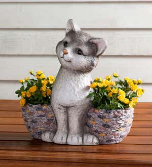 Faux Stone Cat Statue Double Planter